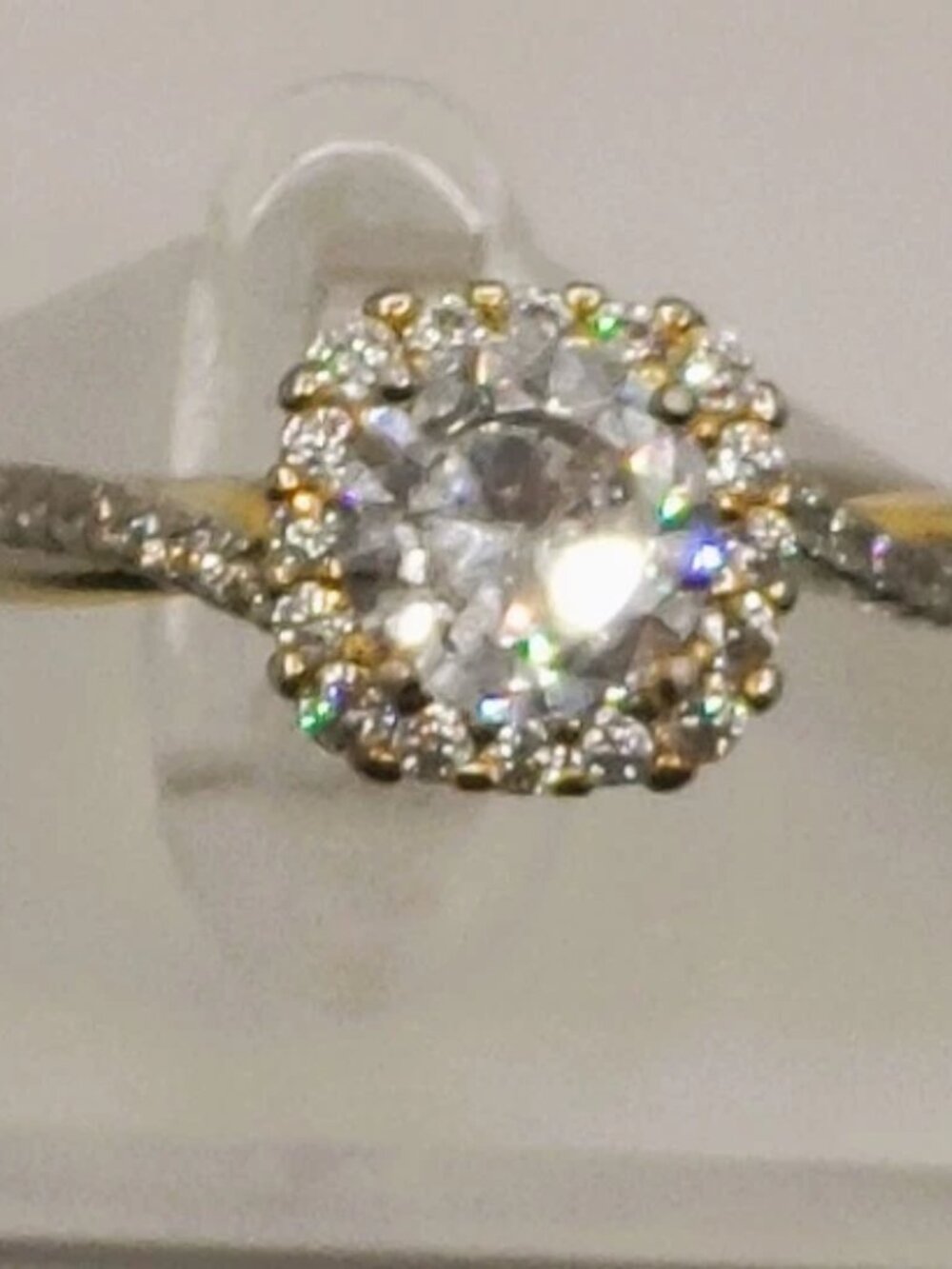 Ring Solitaire Halo CZ IBB CN Size 9 - Sterling Silver 925-Gold Vermeil